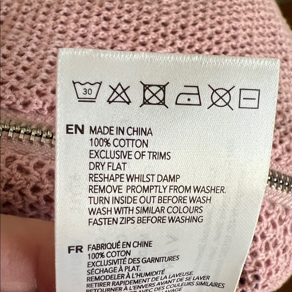 NEW Varley Pink & White Calva Zip Open Knit Sweater Sz M - Picture 12 of 12